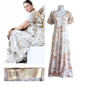 GILDA MIDANI Orange Cream & Gray Splatter Tie Dye 100% Cotton SS Maxi Dress Sz M